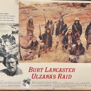 Ulzana's Raid (1972) Tarjeta de lobby de película occidental con Burt Lancaster, nativos americanos