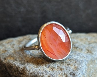 Carnelian Agate Ring, Sterling Silver, Size 7