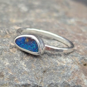 Handmade Australian Boulder Opal Ring: Sterling Silver, US Size 7