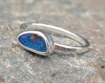 Handgemaakte Australische Boulder Opal-ring: sterlingzilver, Amerikaanse maat 7