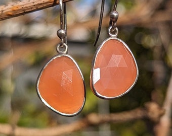 Peach Moonstone Earrings, Sterling Silver