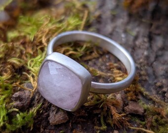Pink Kunzite Gemstone Ring, Handmade Sterling Silver Ring, Size 6.75