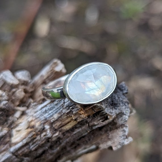 Rainbow Moonstone Ring - Size 8.5