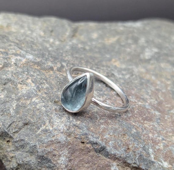 Blue Tourmaline Tear Drop Ring - Size 7.25