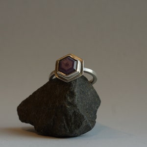 Silky Sheen Pink Sapphire Hexagon Ring, Sterling Silver, Size 7 image 3