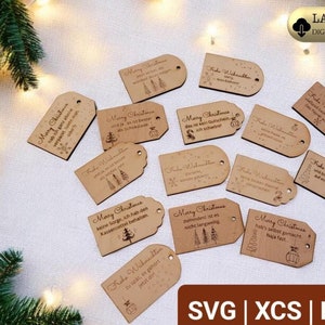 Fichier laser comprenant une étiquette cadeau de licence commerciale pendentif en bois Noël « Funny Xmas » Laser Cut SVG XCS