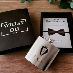 Trauzeuge Flachmann mit Gravur personalisiert in Geschenkbox I Trauzeugen fragen