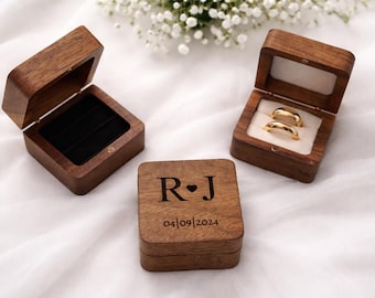 Ringbox mit Gravur personalisiert | Hochzeit Holz Ringkissen | Ringetui | Trauung Eheringe Ringschatulle | Ringkästchen mit Initialen