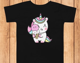 Kawaii Unicorn Ice Cream Camiseta para niños - Linda camiseta divertida para niños pequeños - Camiseta de regalo de unicornio Loves