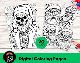 Páginas para colorear de Evil Zombie Santa Claus, divertidas páginas navideñas para colorear para niños, adolescentes y adultos, letra grande, 30 ilustraciones únicas