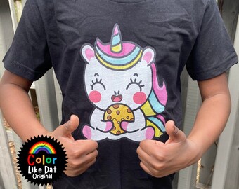Camiseta para niños Kawaii Unicorn Cookie - Linda camiseta divertida para niños pequeños - Camiseta de regalo de unicornio Loves