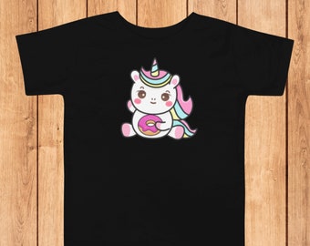 Camiseta para niños Kawaii Unicorn Donut - Linda camiseta divertida para niños pequeños - Camiseta de regalo de unicornio Loves