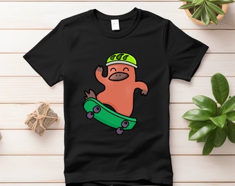 Divertido ornitorrinco skater Kawaii niños niños pequeños camiseta - lindo divertido niños niño niña camiseta - skate regalo camiseta
