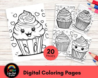 Libro para colorear de dulces cupcakes del día de San Valentín, libro para colorear de comida de postre, fácil, divertido y con letra grande, para niños, niñas y adultos