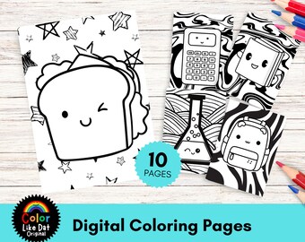 Páginas de libros para colorear escolares Kawaii, para niños, 10 ilustraciones fáciles y sencillas en letra grande, lindos cuadernos de colores, mochilas, suministros y más