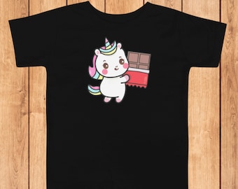 Kawaii Unicorn Chocolate Bar Camiseta para niños - Linda camiseta divertida para niños pequeños - Camiseta de regalo de unicornio Loves