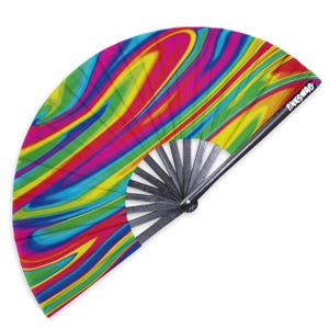 Psychedelic Rainbow Fan – Colourful Pride Clack Fan for Drag & Dance