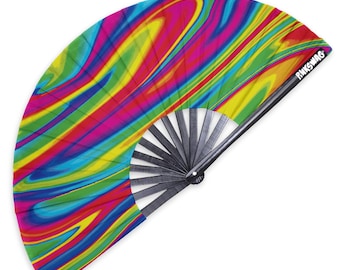 Psychedelic Rainbow Fan – Colourful Pride Clack Fan for Drag & Dance