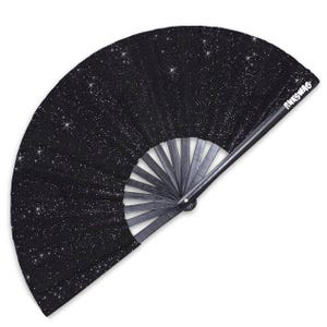 Black Glitter Clack Fan – Sparkly Festival Fan for Events, Pride & Nightlife