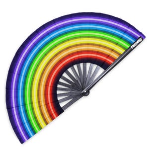 Neon Rainbow UV Fan – Bright LGBTQ+ Clack Fan for Raves and Pride festivals