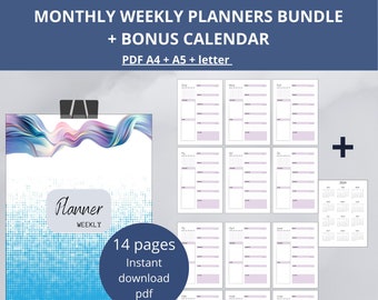 Chic Printable Planner Bundle | Undated | Monthly & Weekly | Cover Included | A4 A5 Letter Size | Digital Download