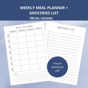 Minimalist Printable Weekly Meal Planner With Bonus Groceries List ...