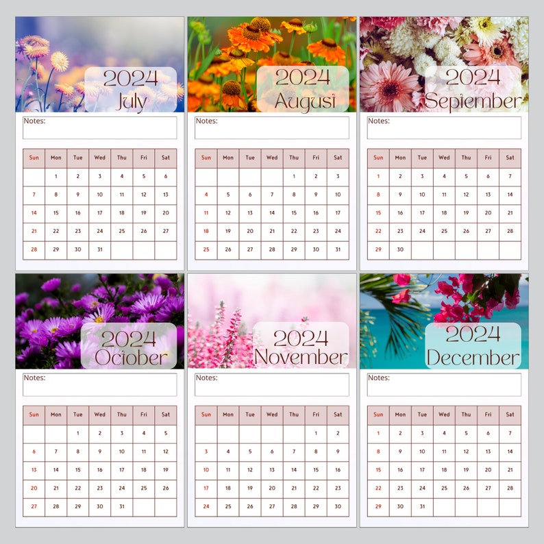 Printable Flowers Wall Calendar 2024/ A4 PDF Digital Instant Download