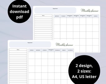 Modern Monochrome Monthly Agenda | Printable Planner Bundle | Clean & Simple | monthly planner