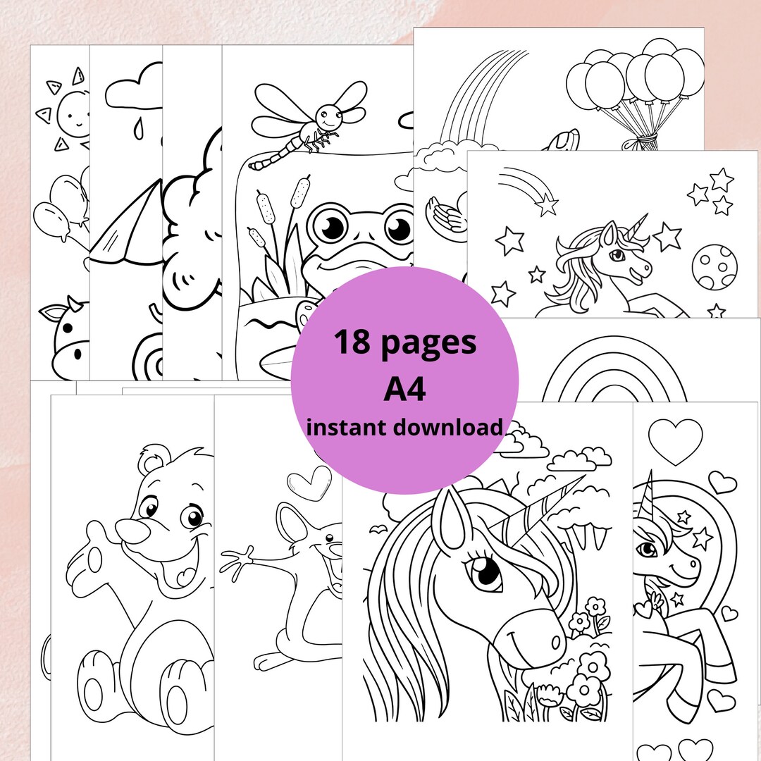 Fun Kids Activity 18 Printable Coloring Pages Bundle Instant Download ...