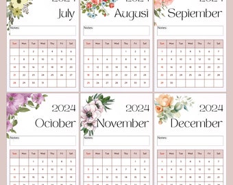 Printable flowers wall calendar 2024 |  A4 & US letter | Floral monthly