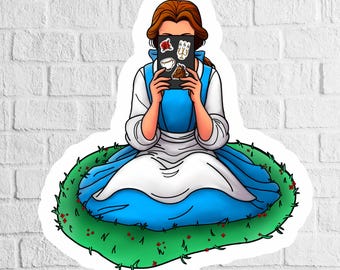 Belle Reading Kindle Sticker: Bookworm Vinyl Decal