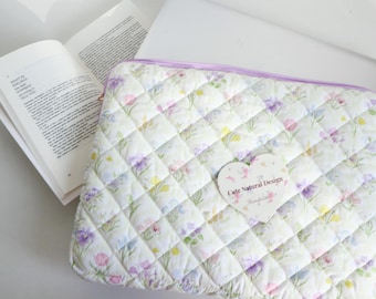 Floral Quilted iPad Sleeve: Cotton Tablet Cover
