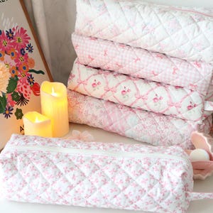 Floral Quilted Organizer: Custom Cotton Makeup & Hair Tool Travel Bag