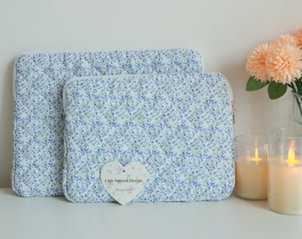 Blue Floral iPad Sleeve, Quilted Tablet sleeve, personalized laptop bag, dell laptop cover, Organizer Bag, iPad cover case, Christmas gift