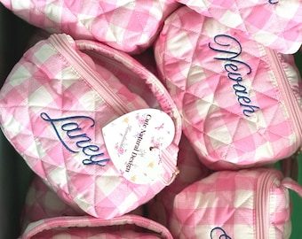 Cute Floral Quilted Organizer white name, Custom Cotton Makeup Bag, Toiletry/Travel Bag, Cosmetic Bag for Women, Bridesmaid/Christmas Gifts