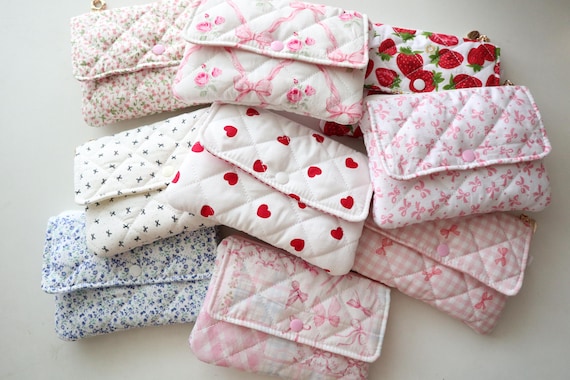 Quilted Floral Mini Wallet: Pink Bow Coin Purse, Card Holder
