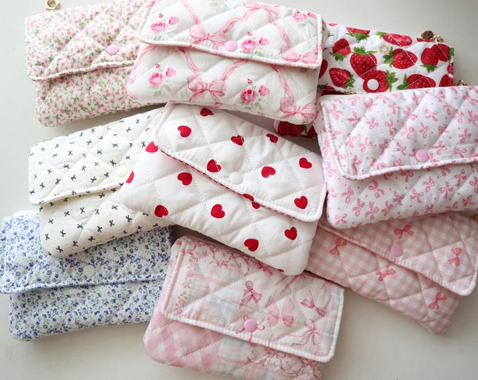 Quilted Floral Mini Wallet: Pink Bow Coin Purse, Card Holder