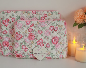 Pink Floral iPad Sleeve, Quilted cute laptop sleeve, Storage Pouch for iPad Air/Pro 11 inch, Christmas gift, MacBook cover, iPad protector