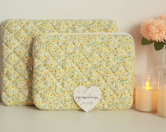 Yellow Floral Quilted iPad Sleeve: Cotton Tablet Cover