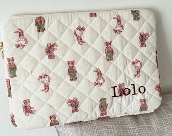 Customized Name Cute Sleeve white handle, Quilted Cotton padded Case, Laptop cover,iPad Tablet Sleeve, MacBook Air/Pro Case, iPad Pouch