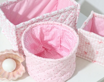 Floral Quilted Cotton Toy Storage Basket - Makeup Organizer, Reversible Basket, Desk, Kitchen, Nursery Storage, Christmas gift