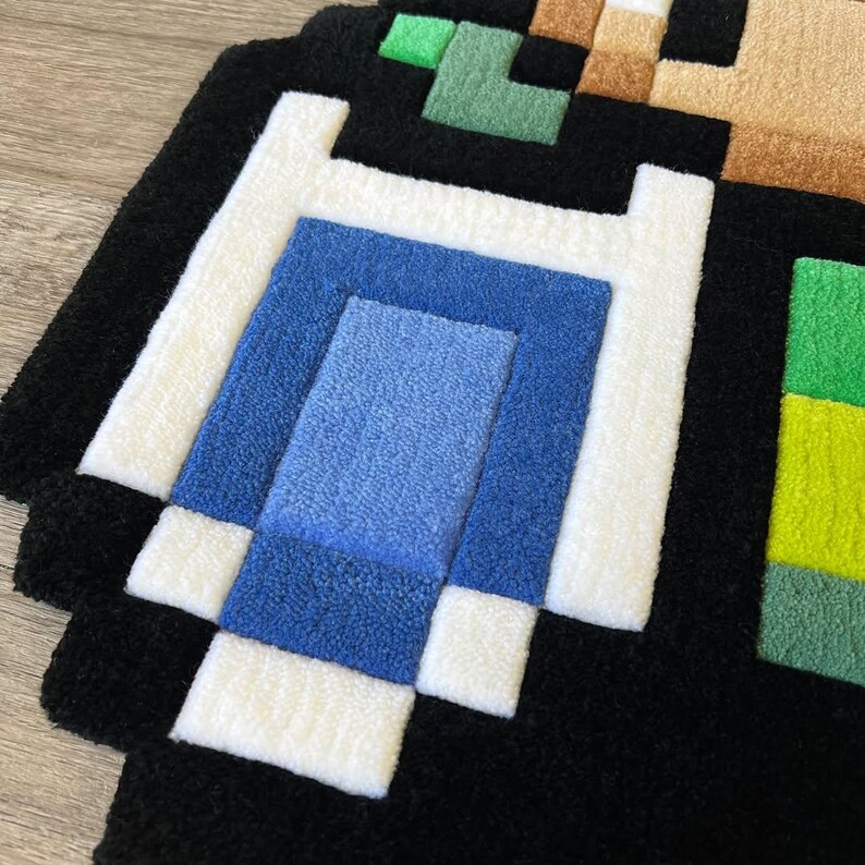 Custom Green Hero Adventure Pixel Rug | Handmade Fantasy Swordsman ...