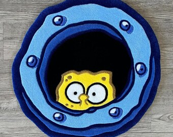 Custom Tufted Yellow Cartoon Character Rug: Handmade Acrylic Yarn Decor