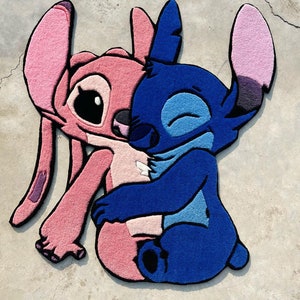 Stitch and Lover Custom Rug / Handmade tufted rug for Anime fans and Gamers / Aesthetic Room Decor / Lilo and Stitch Valentines Day Rug