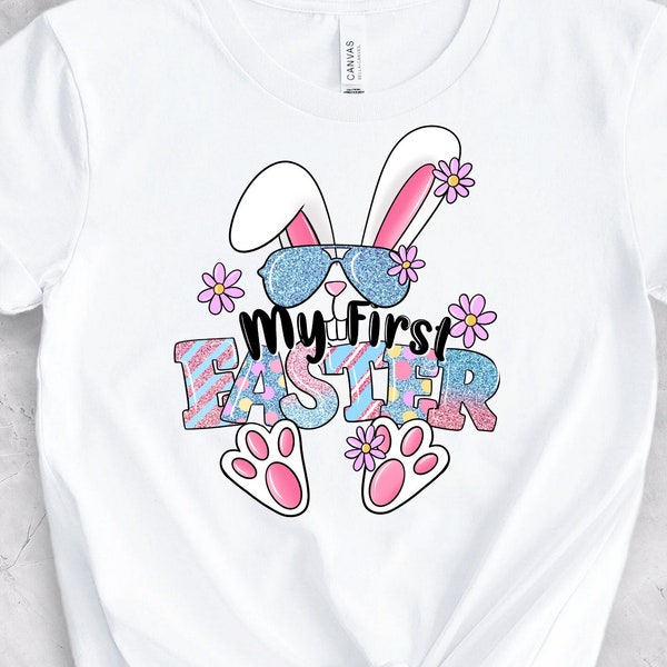 My First Easter Baby Bunny DTF Transfers, Clear Film, Full Color, Ready to Press, Heat Transfer, Direct to Film Print, Faux Glitter, Sequins