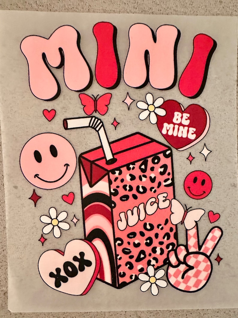Mini Pink Juice Box Valentine's Day DTF Transfers, Ready to Press, Heat Transfer, Direct to Film