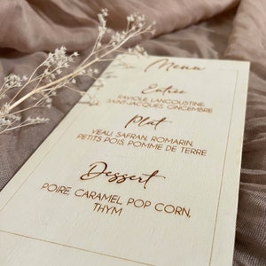 Menu CLASSY rectangulaire en bois gravé