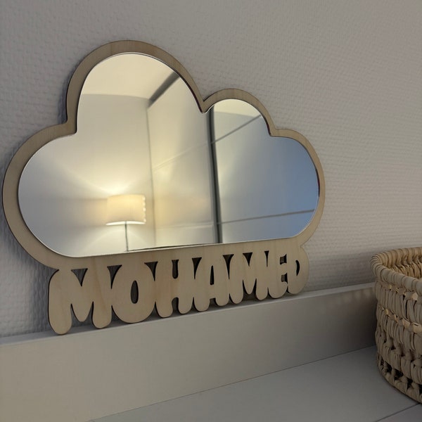 Miroir à accrocher au mur avec fond en bois (personnalisé avec prénom) pour chambre de bébé ou enfant