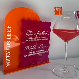 Panneau de bar doublé "POP" - Pancarte pour personnaliser votre bar rose fuschia/orange pour décoration de table - Signalétique doublée