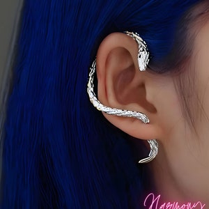 Snake Earring: Snake Ear Cuff, Snake Ear Jacket, Silver Snake Desing Earrings, Emo Earrings, Edgy Earrings, Goth Punk Aesthetic Jewelry